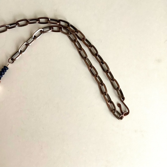 Sunstone and bone bead tribal pendant necklace in cream, royal blue - Picture 7 of 7